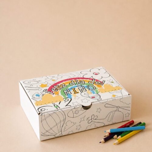 Caja Feliz Día Del Niño Con Lápices Para Colorear