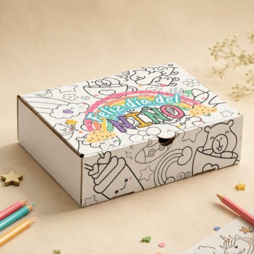 Caja Feliz Día Del Niño Con Lápices Para Colorear