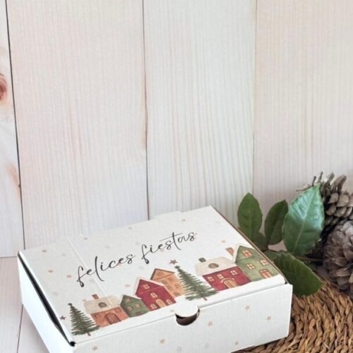 Caja Felices Fiestas | Cartón Microcorrugado Blanco Impreso