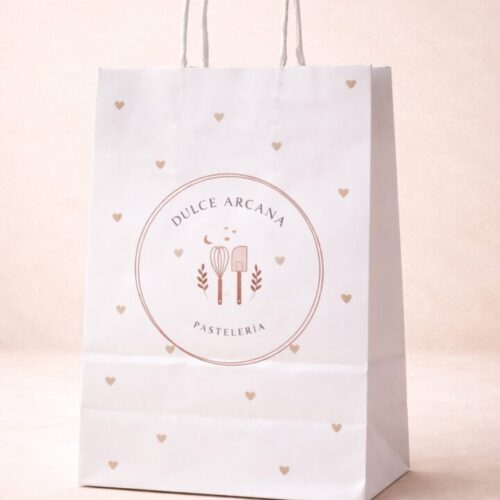 Bolsas Papel Blanco Con Logo x100 Unidades
