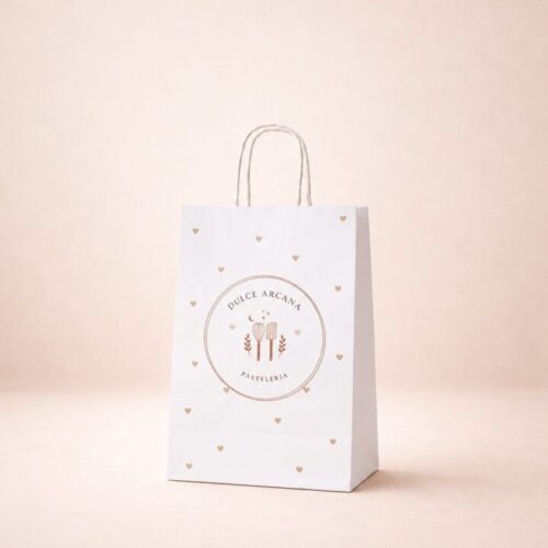 Bolsas Papel Blanco Con Logo x100 Unidades