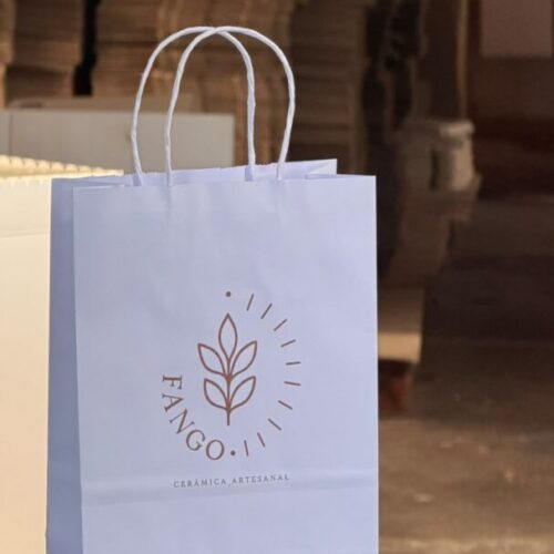 Bolsas Papel Blanco Con Logo x100 Unidades