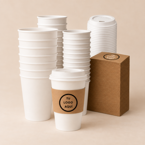 Combo Vaso de Polipapel 240ml | Incluye Tapa y Faja Personalizada Pack x50 Unidades